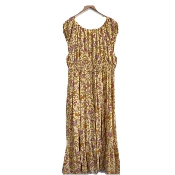 Old Navy Dress XL Milkmaid Baby Doll Maxi Yellow Floral Cottagecore Boho Peasant - Picture 9 of 10